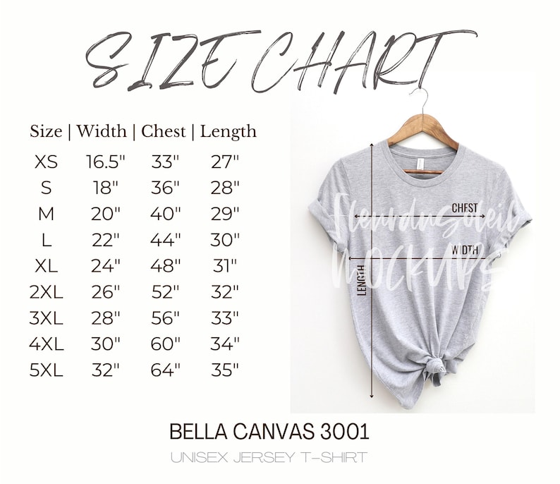 Bella Canvas 3001 Size Chart