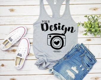 Next Level 1533 Heather Grey, Tank Flat Lay, Racerback Tank Mock Up, Mock Up,Tank Top Mock Up, Flat Lay, T-Shirt Blank grey tee mockups
