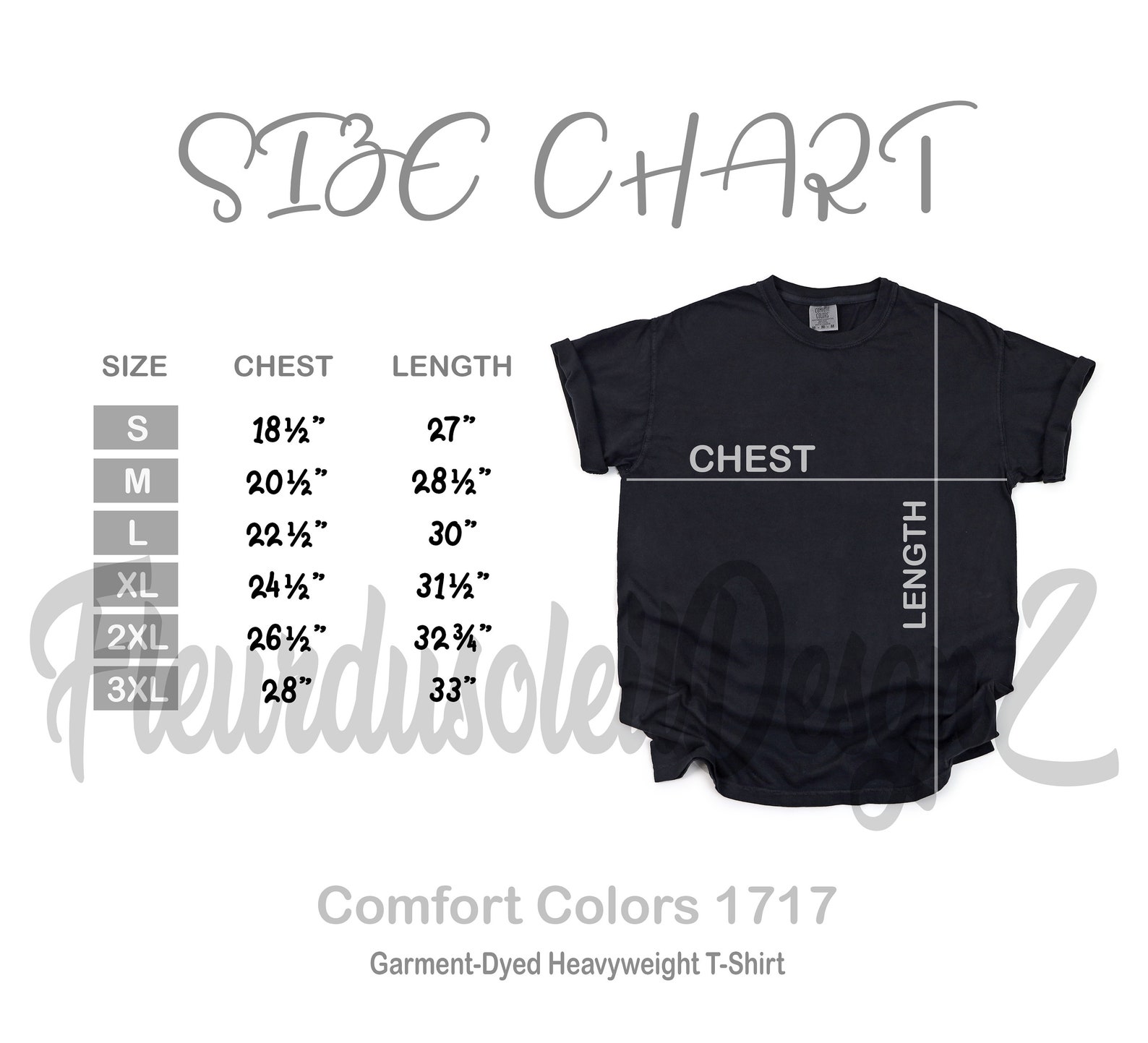 Comfort Colors 1717 Size Chart for Comfort Colors 1717 | Etsy