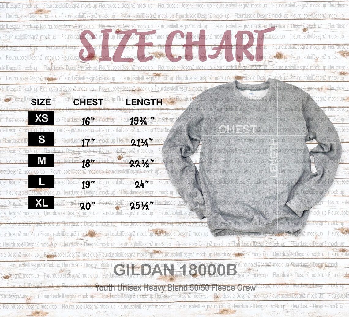 Gildan 18000B Size Chart Gildan Youth Sweatshirt Size Chart | Etsy
