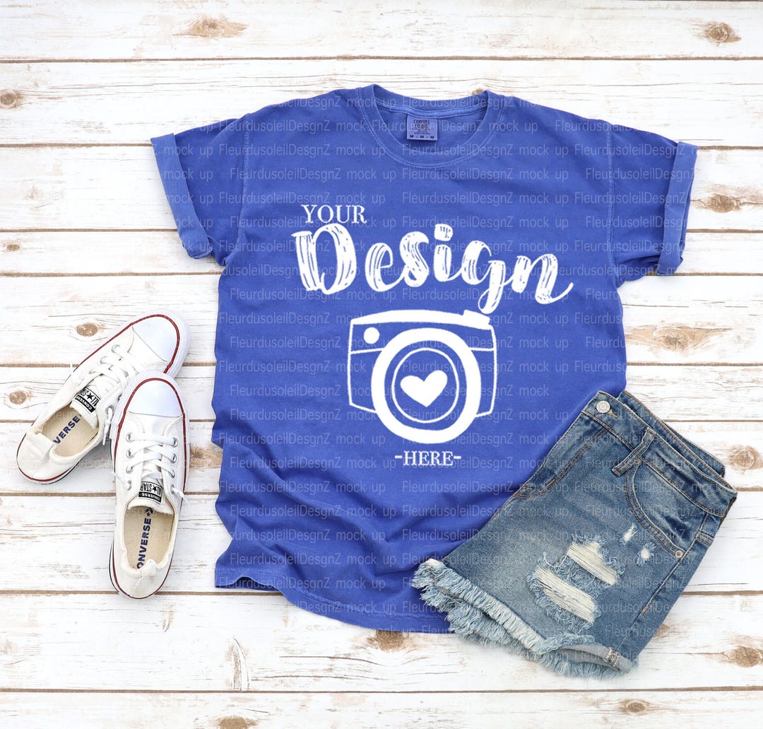 Comfort Colors Men's Short Sleeve Pocket Tee - Style 1717, 100% Ringspun Cotton, Blue Small
