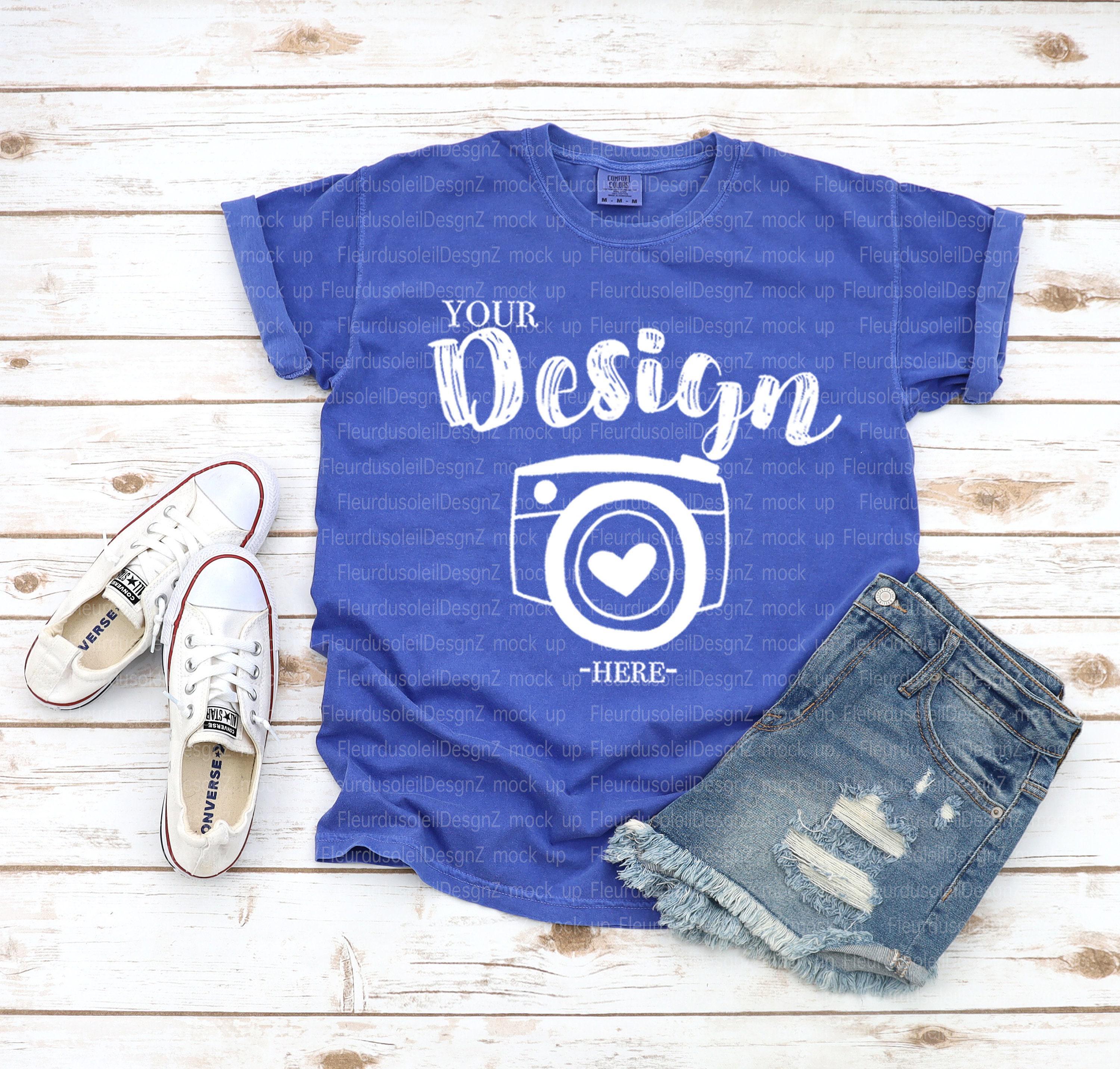 Comfort Colors 1717 Neon Blue Adult Heavyweight RS T-shirt Mockup 