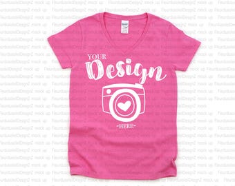 Gildan 5V00L Azalea Heavy Cotton Women's V-Neck T-Shirt Mockup,Flat Lay Shirt Mock Up,Modern Shirt Mockup t-shirt mockup gildan