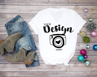 bella canvas mockup 3005 white Unisex T-shirt Mock Up   white t-shirt mockup  bella canvas mockup Christmas Mockup v neck t shirt template