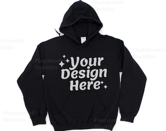 Gildan 18500 svart hoodie-mockup | G185 huvtröja-mockup | Flat lay huvtröja-mockup