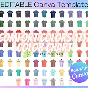 Maqueta de carta de colores editable Comfort Colors 1717 / Colores Comfort 1717 Muestras 85 colores disponibles como archivos PNG maqueta de colores confort 1717