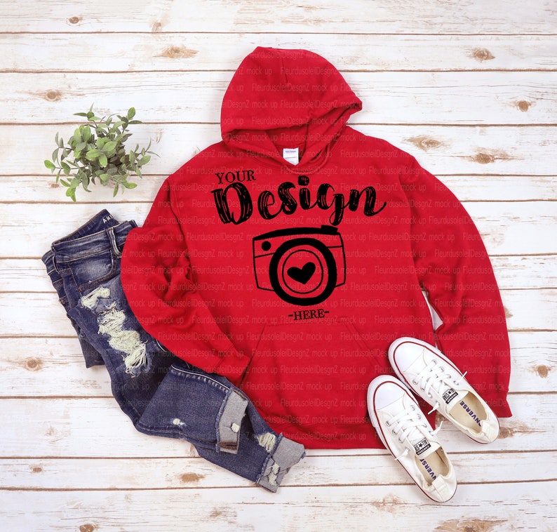 Download Gildan 18500 Hooded Sweatshirt Brand Red hoodie Mockup t ...