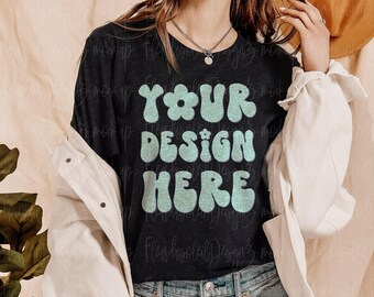 Bella Canvas 3001 Black Heather Shirt Mockup | Female Model Tee Mockup | 3001 T-Shirt Mockup | Digital Download