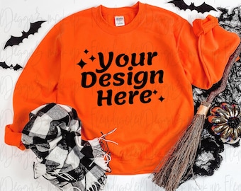 Gildan 18000 Sweatshirt orange Mockup 18000 orange Heavy Blend Sweatshirt FLAT LAY Mockup Fall Mockup Halloween Mockup