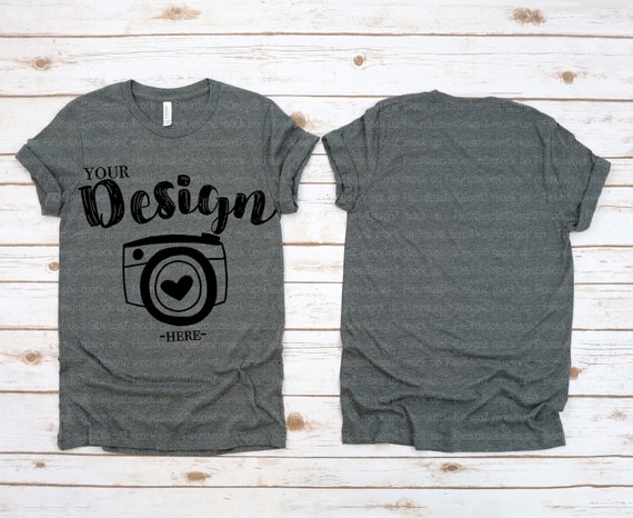 Front And Back Bella Canvas 3001 Deep Heather Flat Lay Mockup Etsy
