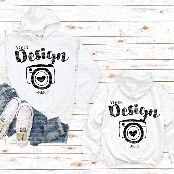 gildan front and back Gildan 18500 Hooded Sweatshirt Brand White hoodie Mockup t-shirt mockup gildan Flat Lay Shirt Mock Up