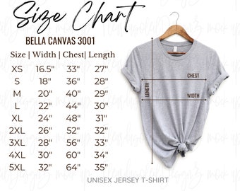 Bellacanvas 3001 Sizing Chart, Unisex T-shirt Size Guide, Digital