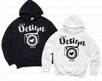 Family Blank Gildan 18500 Schwarz Weiß Kapuzenpullover Brand Hoodie Mock Up Familie Flat Couple Hoodie Mockup