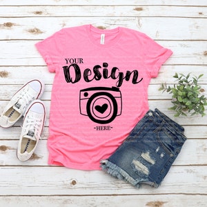 Bella + Canvas 3650 Unisex Poly T-shirt | Bella Canvas Mockup | Summer T-shirt Mockup | Women Tshirt Mockup Neon Pink