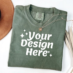 Comfort Colors 1717 Moss Shirt Mockup | C1717 Moss Green TShirt Flat Lay | Comfort Colors Tee Mock Up | Simple Minimal Flatlay