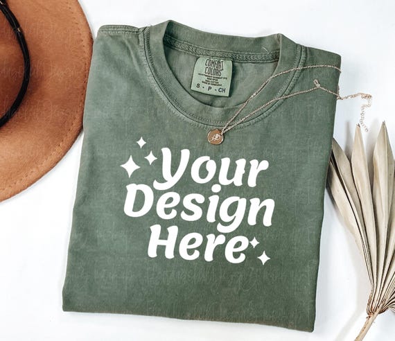 Comfort Colors 1717 Moss Shirt Mockup | C1717 Moss Green TShirt Flat Lay | Comfort Colors Tee Mock Up | Simple Minimal Flatlay