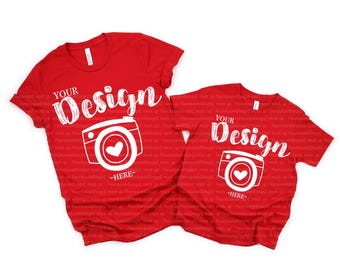 Valentine's Day mockup Bella Canvas 3001 & 3001y red mockup Bella Canvas mock up unisex Family Flat mommy and me mock up