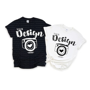 Family Blank White T-Shirt Gildan White & Black Mock Up Shirts Family Flat Lay Gildan 5000 mockups Family Flat Couple
