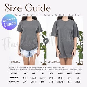 Editable VIDEO Comfort Colors 1717 Size Guide, video mockup, T-shirt Sizing Guide, C1717 POD Size Comparison Chart