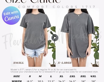 Editable VIDEO Comfort Colors 1717 Size Guide, video mockup, T-shirt Sizing Guide, C1717 POD Size Comparison Chart