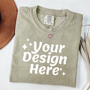 Comfort Colors C1717 KHAKI Shirt Mockup Comfort Colors Khaki Mockup  Comfort Color 1717 flat lay
