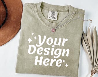 Comfort Colors C1717 KHAKI Shirt Mockup Comfort Colors Khaki Mockup  Comfort Color 1717 flat lay