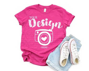 Maqueta de camiseta Bella Canvas 3001Y para jóvenes, color baya, maqueta de camiseta plana, maqueta de camiseta para niños, maqueta de camiseta para jóvenes