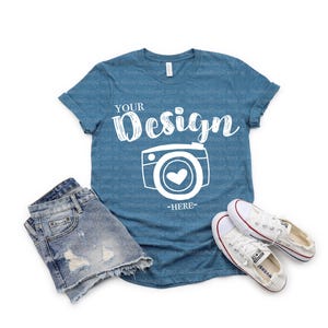 Bella Canvas 3001 Heather Deep Teal bella canvas 3001 heather mockupMock Up, Flat Lay, Bella Canvas mock up,T-shirt Mockup,Unisex Tee Mockup