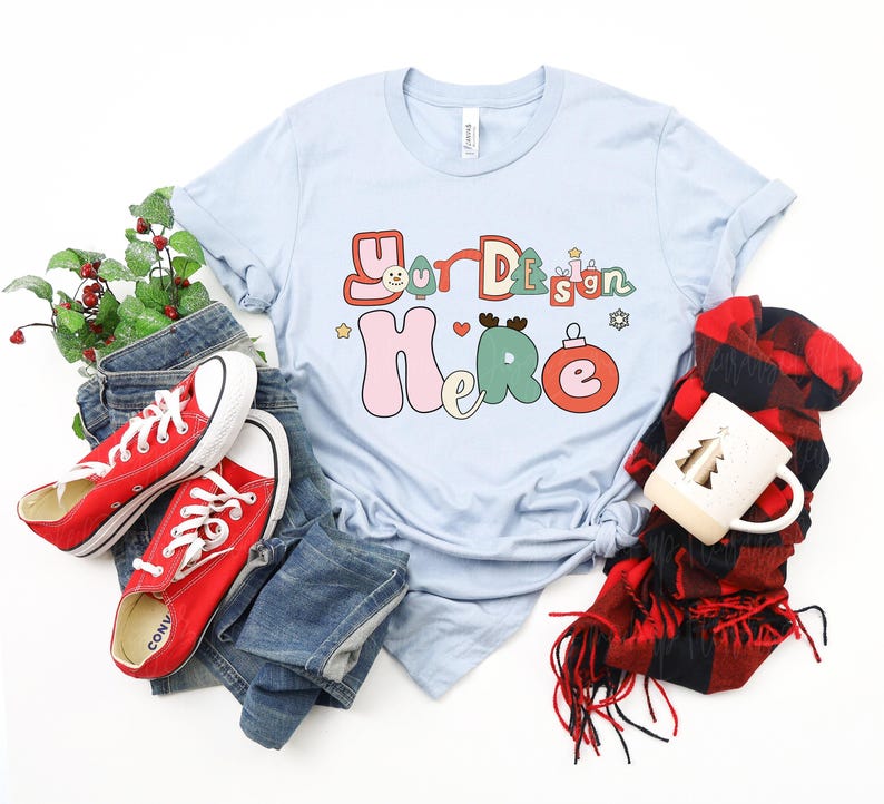 Paquete de maquetas navideñas / Maquetas de camisetas Bella Canvas 3001 / Diseño plano navideño con fotos reales / Estética navideña acogedora imagen 11