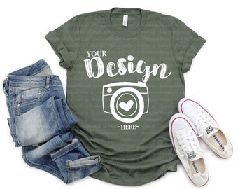 Bella Canvas 3001 MILITARY GREEN Mockup Flat Lay Bella Canvas mockup T-shirt Mockup Unisex Mockup bella canvas 3001 mockup