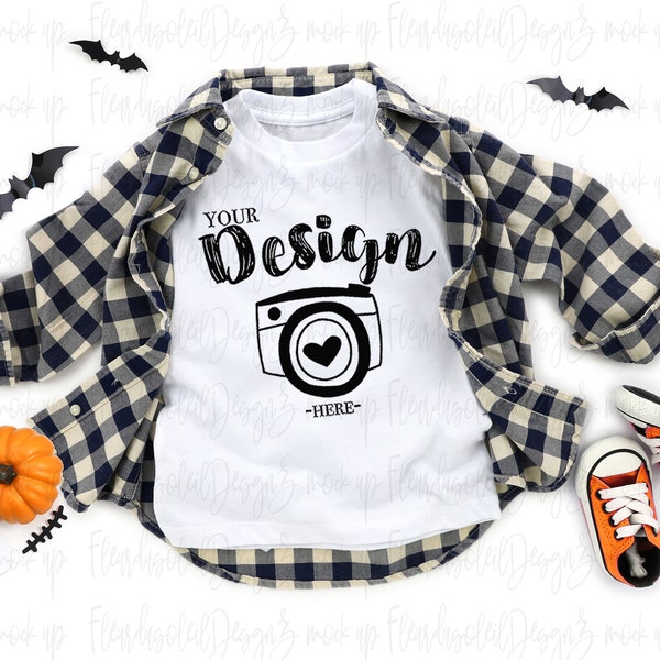 Tag Less kids t shirt mockup 3001t White T-Shirt Toddler Flat Lay Halloween Toddler Tee Mockup