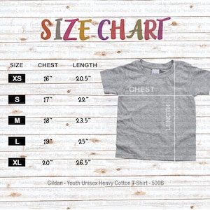 Gildan G500B Size Chart | Gildan 500B | Gildan Youth Heavy Cotton T-Shirt Size Chart | Gildan sizing