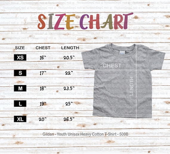 Gildan G500B Size Chart Gildan 500B Gildan Youth Heavy Cotton T-Shirt Size Chart Gildan sizing
