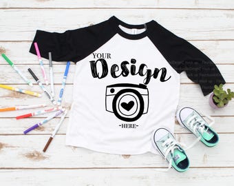 Bella Canvas 3200T Mockup | Toddler T-Shirt Mockup | Kids Tee Flat Lay | Black White | Real Product Photo