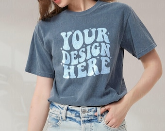 Comfort Colors 1717 Blue Jean T-Shirt mockup Comfort Colors mockup Short Sleeve Shirt BOHO t shirt mockup