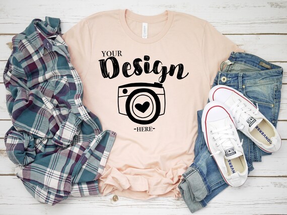 Bella Canvas 3001 Heather Peach Flat Lay Mockup Mock Up Etsy