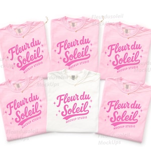 Comfort Colors 1717 Group Shirt Mockup | CC 1717 White, Blossom Folded Tee Mockup | Bridal Bachelorette Flatlay