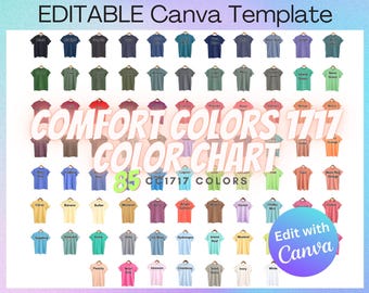 Comfort Colors C1717 Canva-kleurenkaartsjabloon | 1717 Kleuropties Stalen en maattabel | Bewerkbaar comfortkleurenmodel