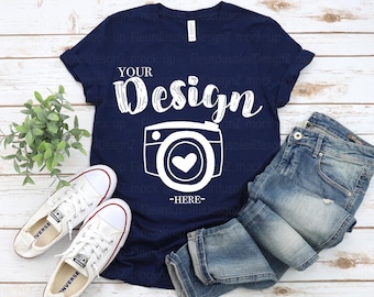 bella canvas 3001 navy| Bella Canvas Mockup | Bella Canvas 3001 navy t shirt template | Summer T-shirt Mockup | Women Tshirt Mockup