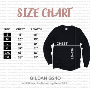 Gildan 2400 Size Chart | Gildan Size Chart | Gildan sizing | Long Sleeve t-shirt Size Chart | gildan 2400 Mockups