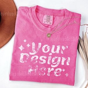 Comfort Colors C1717 Crunchberry Shirt Mockup | Flat Lay T-Shirt Mockup | Crunchberry Comfort Colors Tee Display | Lifestyle Shirt Mockup