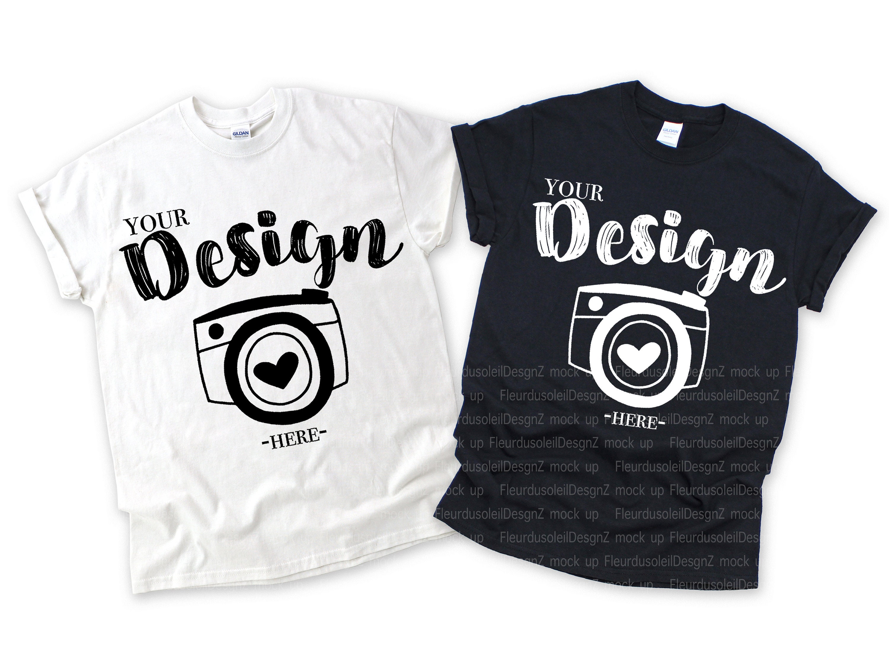 Spring Mock Up Photo White T-Shirt Gildan 5000 White-Black  t-shirt mockup Gildan group Family Flat Lay Couples mockup