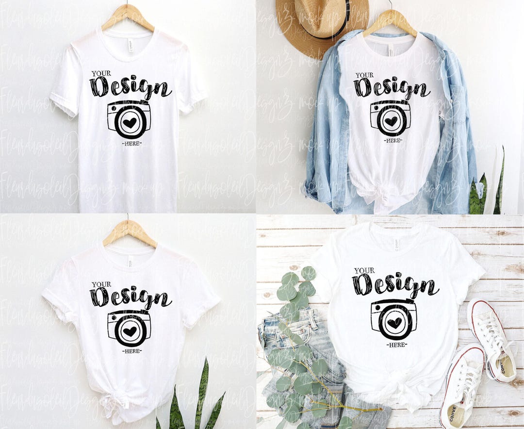 4 White Bella Canvas 3001 Shirt Mockups White T Shirt Mock up Bundle T ...