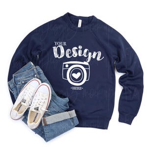 Bella Canvas 3901 ネイビー スウェットシャツ モックアップ フラットレイ スウェットシャツ Bella Canvas スウェットシャツ モックアップ 3901 モックアップ Bella Canvas モックアップ