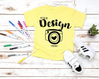 kids t shirt mockup Bella Canvas 3001T YellowT-Shirt Jersey Unisex T-Shirt Toddler Flat Lay kids tee mockup boy mockup t-shirt mockup kids