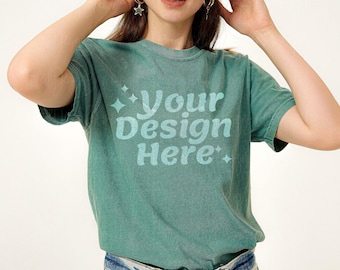 Comfort Colors 1717 Light green Adult Heavyweight RS T-Shirt mockup Comfort Colors mockup 1717 model mockup