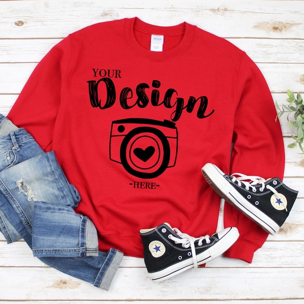 Gildan 18000 red Crewneck Sweatshirt Dark Heather Sweatshirt Mockup 18000 Mock Up Flat Lay Gildan Mockups Sweatshirt Mockup