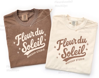 Comfort Colors 1717 Couple Mockup | Matching CC1717 Espresso & Ivory Shirt Mockup | Bridal Party Bachelorette Flatlay