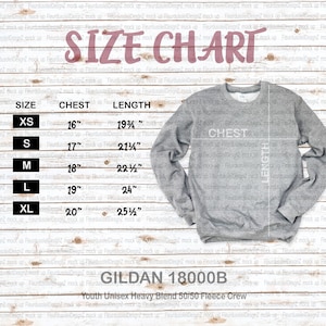 Gildan 18000B Size Chart Gildan Youth Sweatshirt Size Chart Gildan MOCKUP Gildan Youth Sweatshirt Size Chart image 1