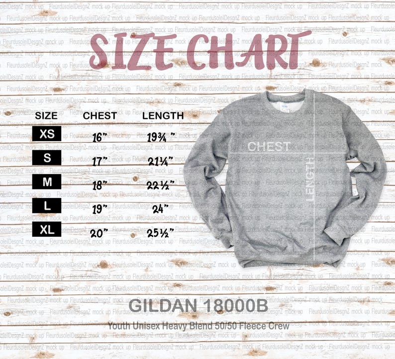 Gildan 18000B Size Chart Gildan Youth Sweatshirt Size Chart Gildan MOCKUP Gildan Youth Sweatshirt Size Chart image 1